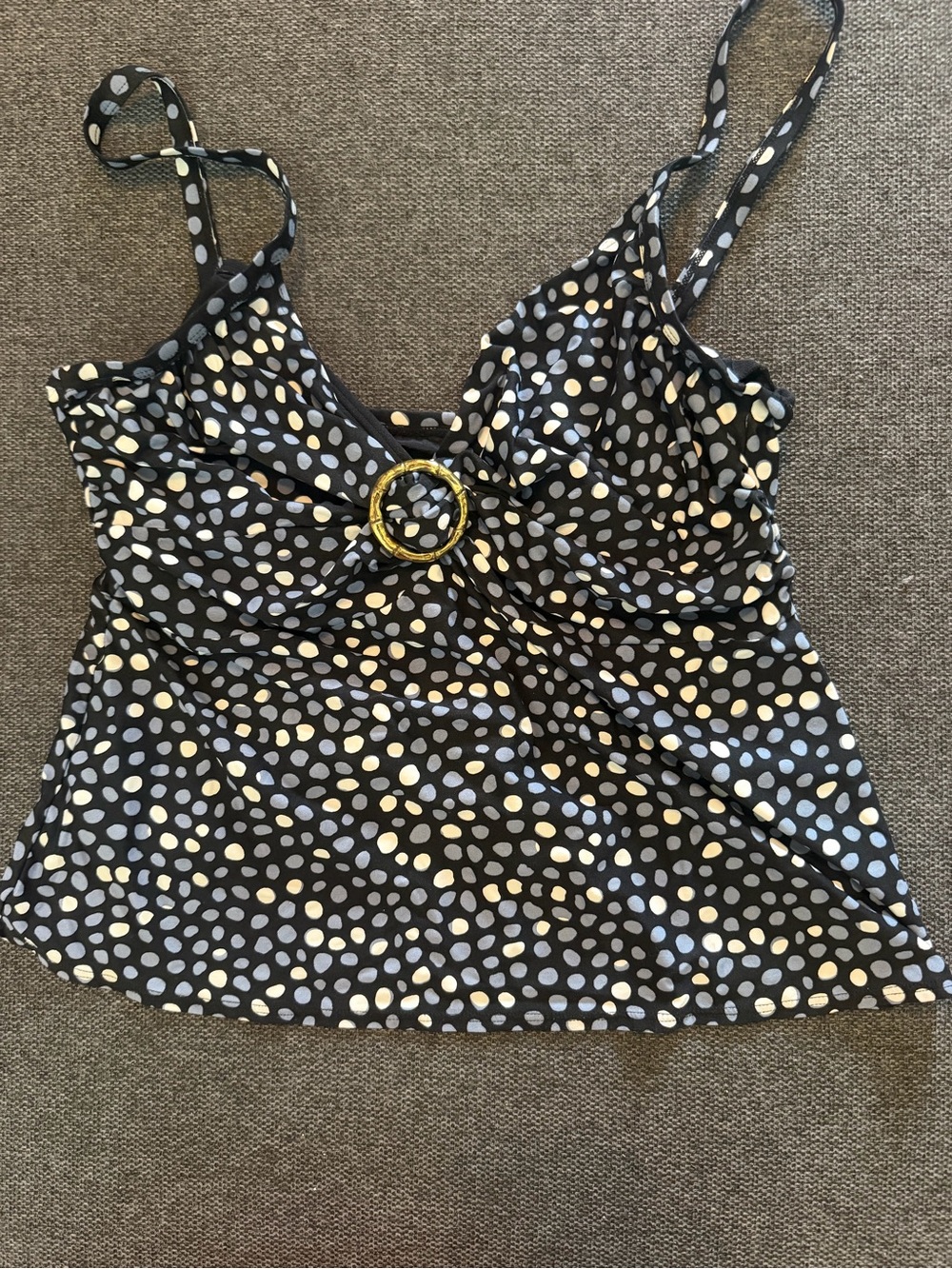 Coco Reed Polka Dot Spaghetti Strap Tankini swim Gold Ring Detail